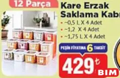 KARE ERZAK SAKLAMA KABI 12 PARÇA fiyat ve kampanya bilgisi